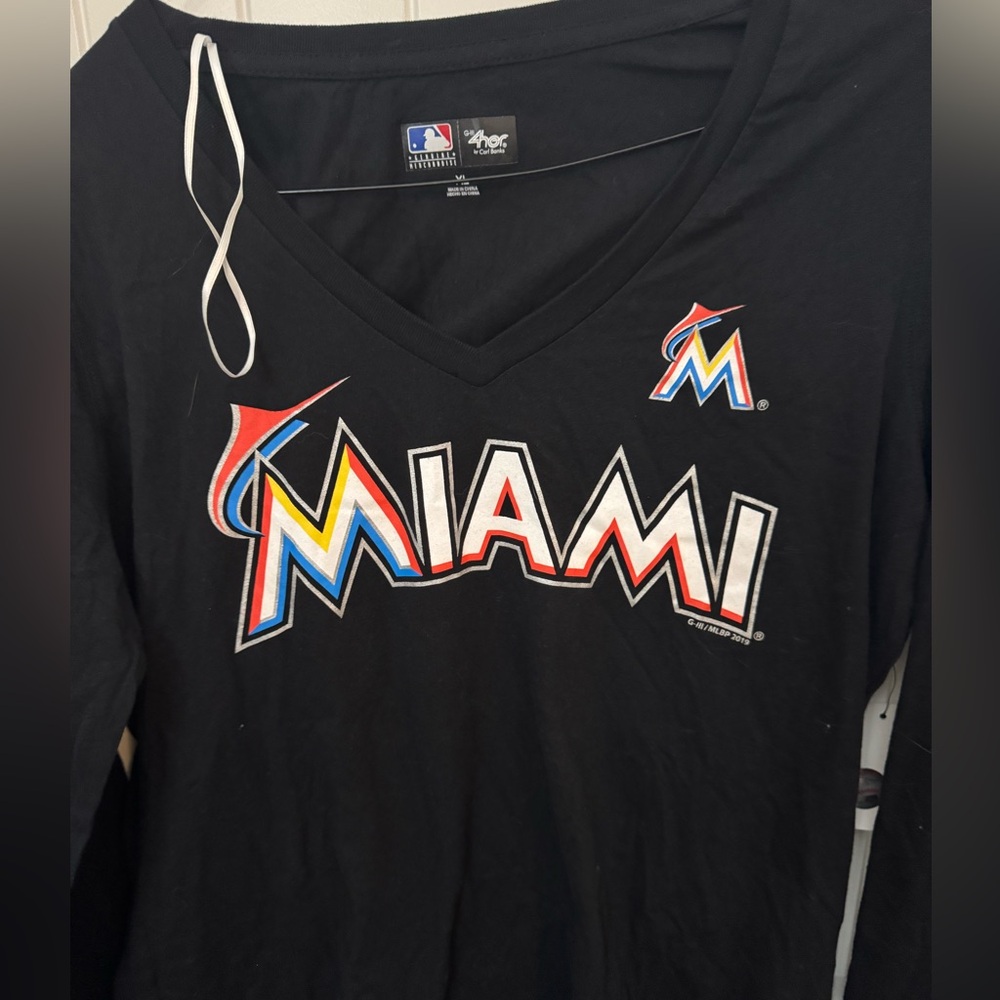 MLB Miami marlins Black Genuine Merchandise Shirt. NWT XL - Picture 2 of 4